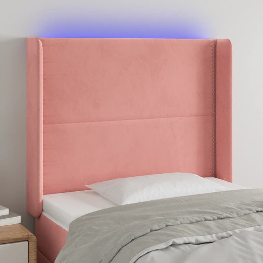 Čelo Postele S Led Růžové 103 X 16 X 118/128 Cm Samet