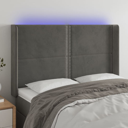 Čelo Postele S Led Tmavě Šedé 147 X 16 X 118/128 Cm Samet