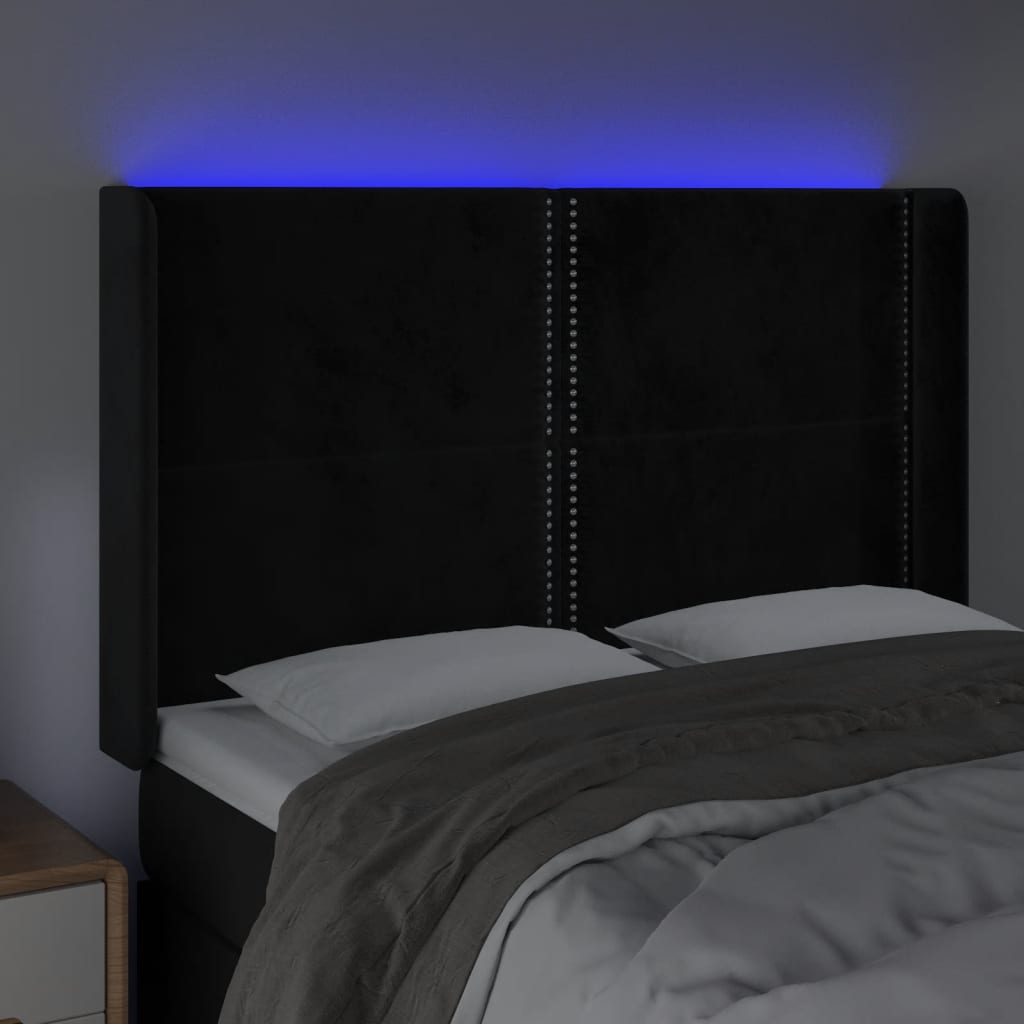 Čelo Postele S Led Černé 147 X 16 X 118/128 Cm Samet