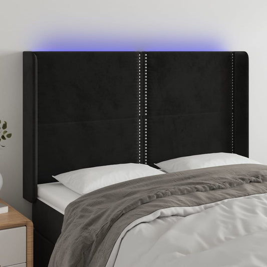 Čelo Postele S Led Černé 147 X 16 X 118/128 Cm Samet