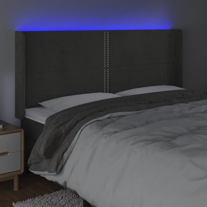 Čelo Postele S Led Tmavě Šedé 163 X 16 X 118/128 Cm Samet