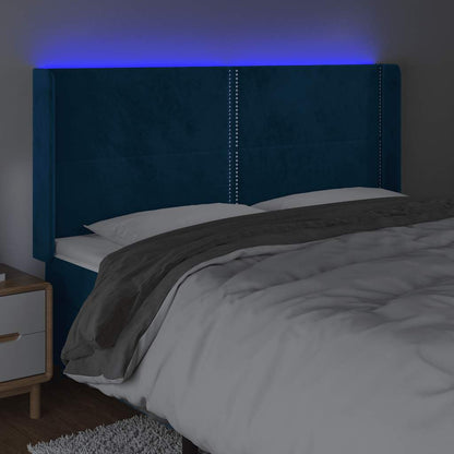 Čelo Postele S Led Tmavě Modré 163 X 16 X 118/128 Cm Samet