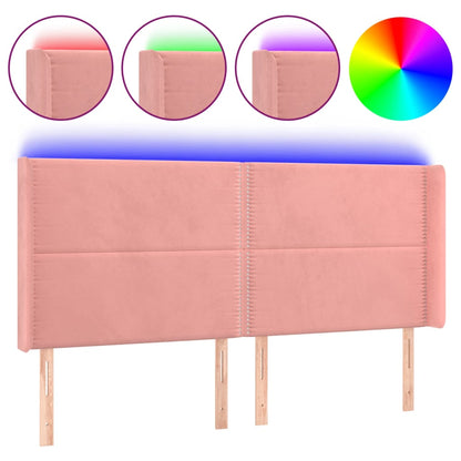 Čelo Postele S Led Růžové 163 X 16 X 118/128 Cm Samet