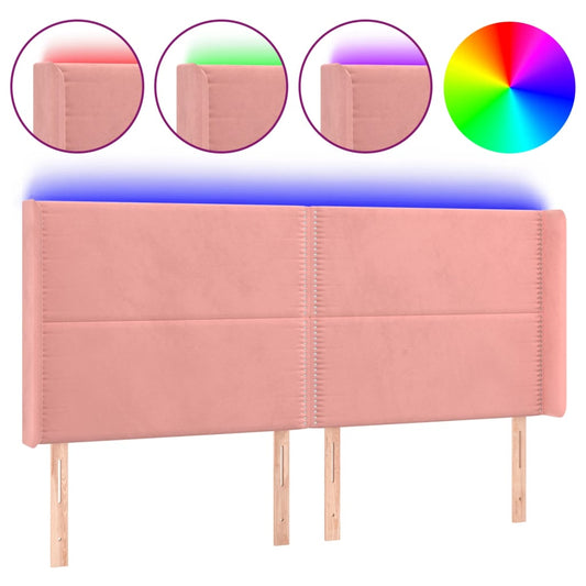 Čelo Postele S Led Růžové 163 X 16 X 118/128 Cm Samet