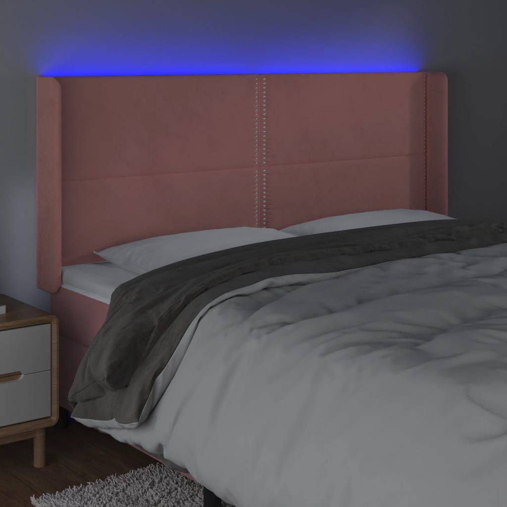 Čelo Postele S Led Růžové 163 X 16 X 118/128 Cm Samet