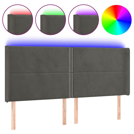 Čelo Postele S Led Tmavě Šedé 183 X 16 X 118/128 Cm Samet