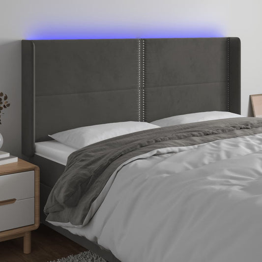 Čelo Postele S Led Tmavě Šedé 183 X 16 X 118/128 Cm Samet
