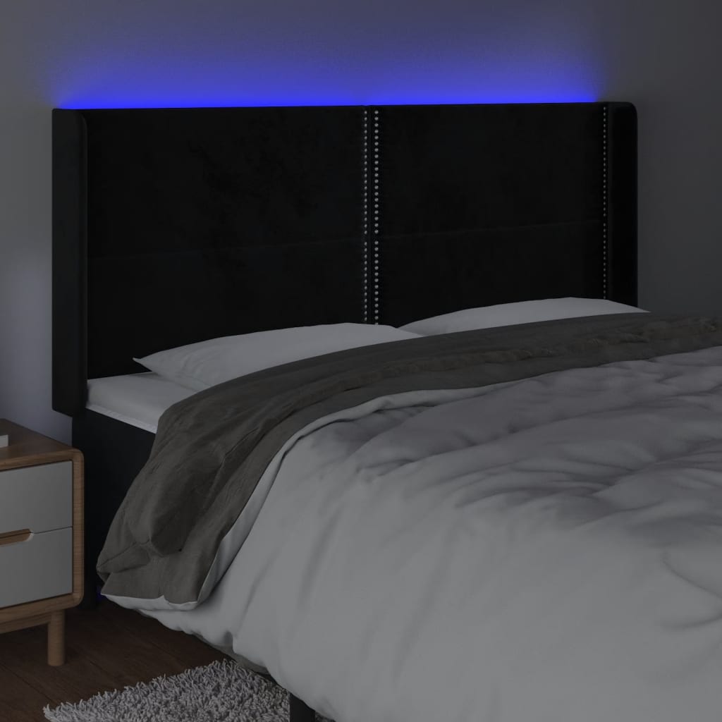 Čelo Postele S Led Černé 183 X 16 X 118/128 Cm Samet