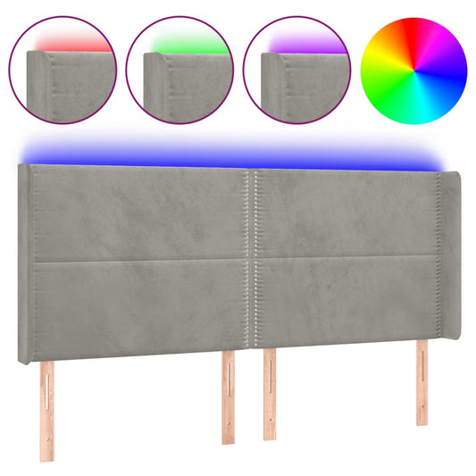 Čelo Postele S Led Světle Šedé 203 X 16 X 118/128 Cm Samet