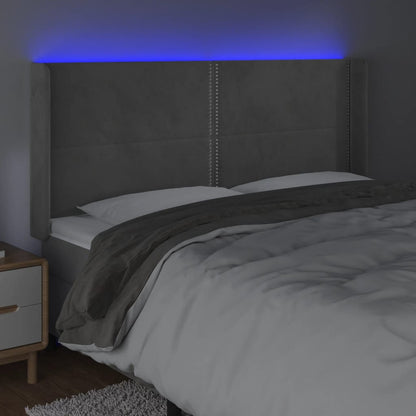 Čelo Postele S Led Světle Šedé 203 X 16 X 118/128 Cm Samet