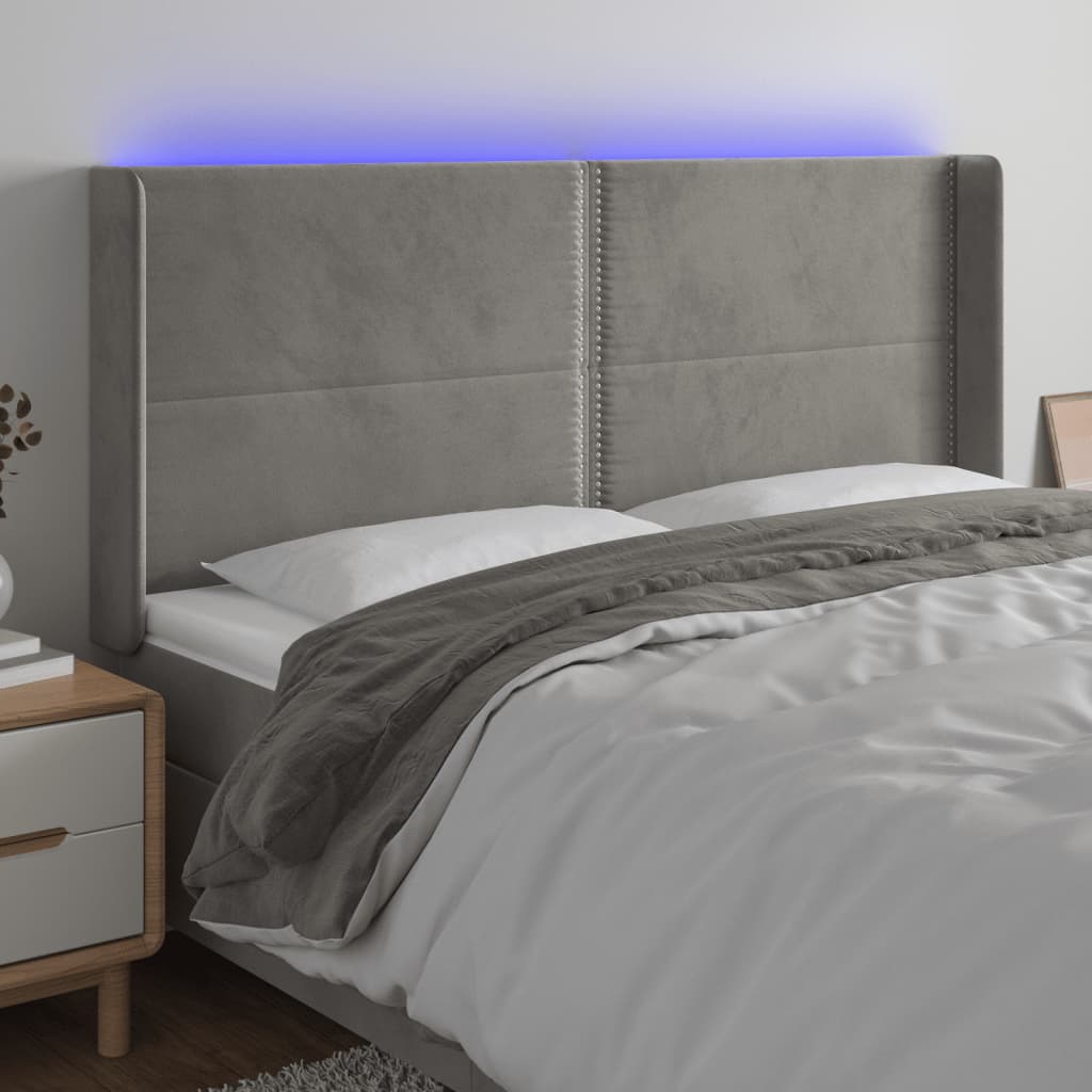 Čelo Postele S Led Světle Šedé 203 X 16 X 118/128 Cm Samet