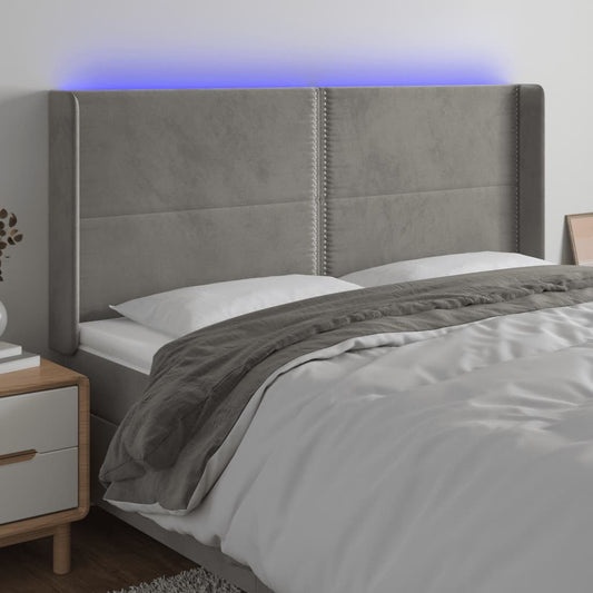 Čelo Postele S Led Světle Šedé 203 X 16 X 118/128 Cm Samet