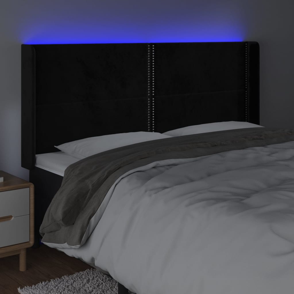 Čelo Postele S Led Černé 203 X 16 X 118/128 Cm Samet
