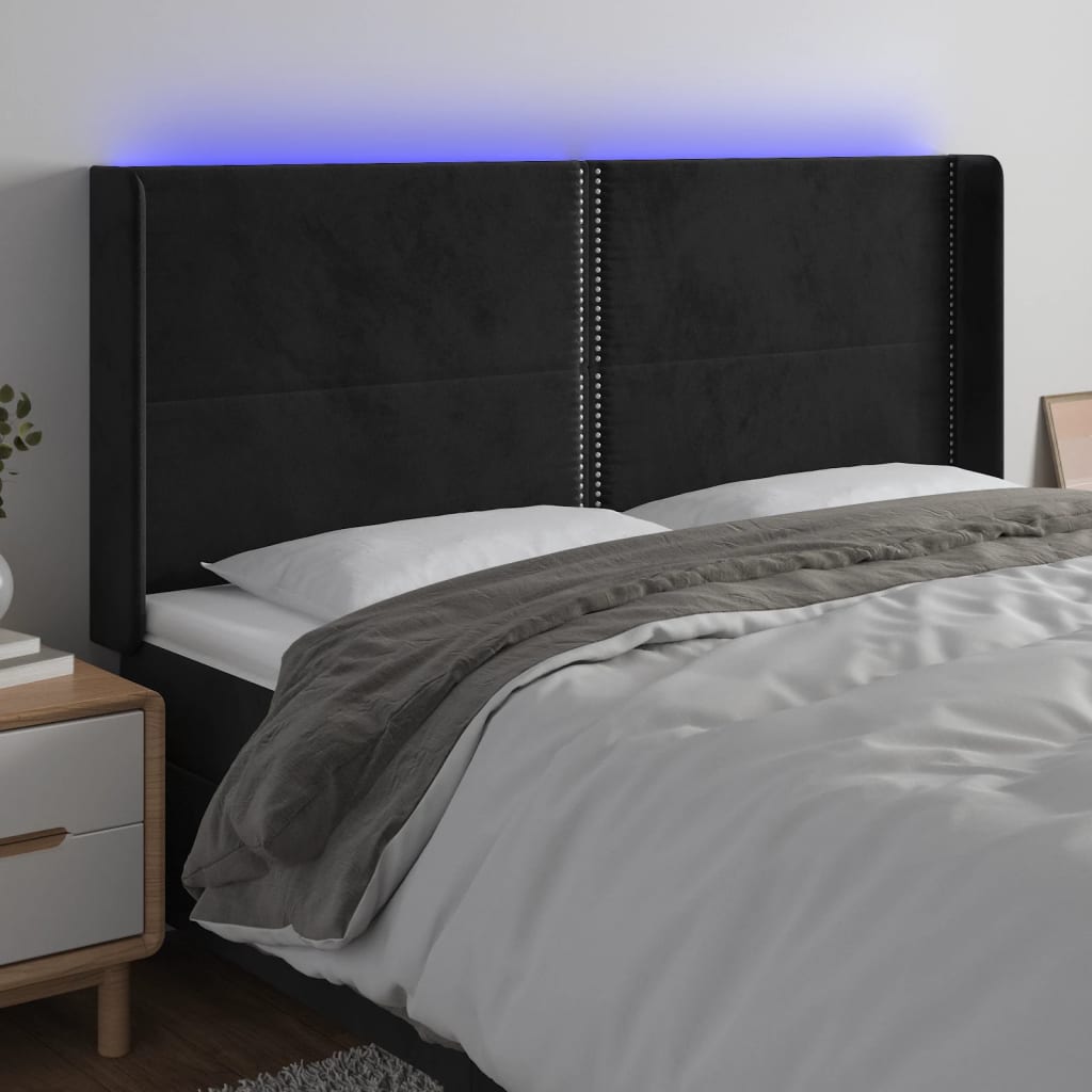 Čelo Postele S Led Černé 203 X 16 X 118/128 Cm Samet