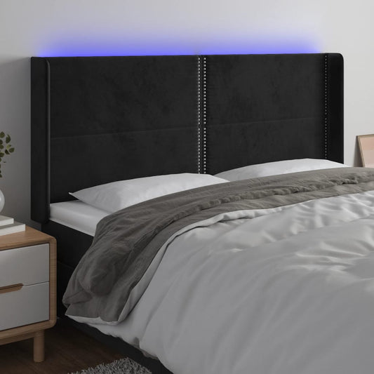 Čelo Postele S Led Černé 203 X 16 X 118/128 Cm Samet