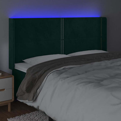 Čelo Postele S Led Tmavě Zelené 203 X 16 X 118/128 Cm Samet