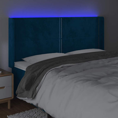 Čelo Postele S Led Tmavě Modré 203 X 16 X 118/128 Cm Samet