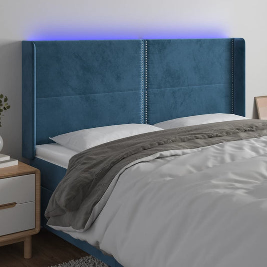 Čelo Postele S Led Tmavě Modré 203 X 16 X 118/128 Cm Samet