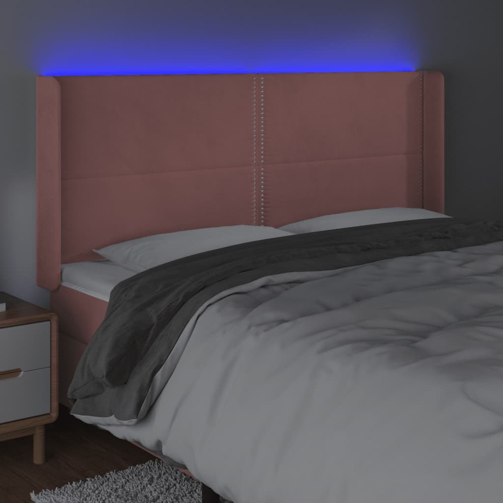 Čelo Postele S Led Růžové 203 X 16 X 118/128 Cm Samet