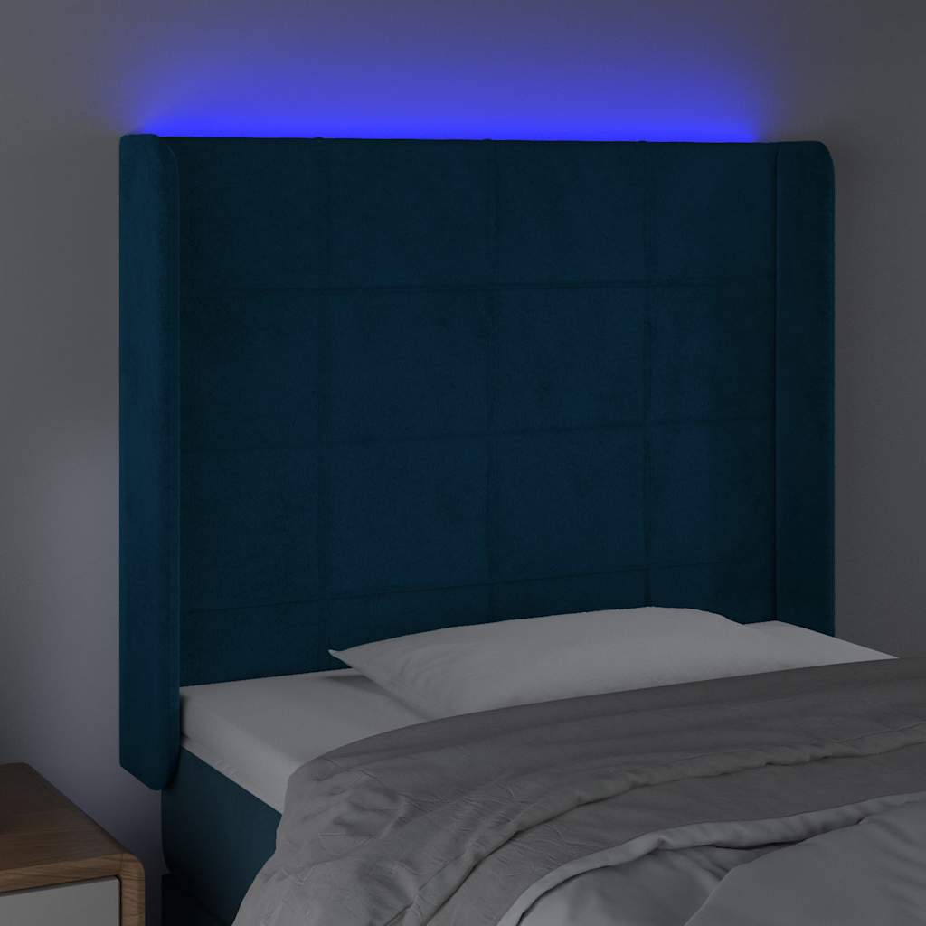 Čelo Postele S Led Tmavě Modré 83 X 16 X 118/128 Cm Samet