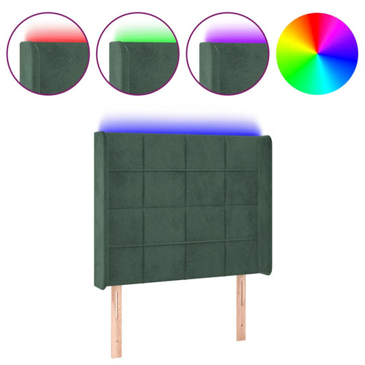 Čelo Postele S Led Tmavě Zelené 93 X 16 X 118/128 Cm Samet