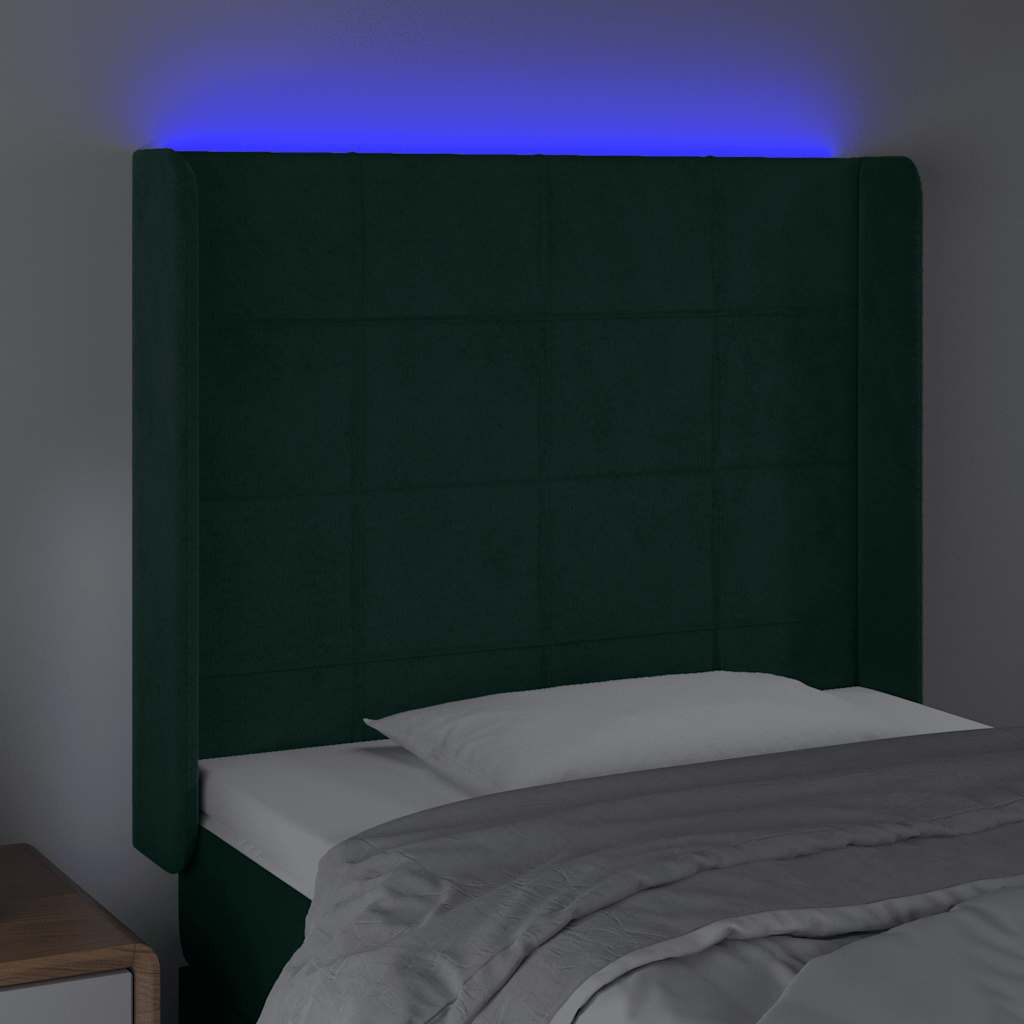Čelo Postele S Led Tmavě Zelené 93 X 16 X 118/128 Cm Samet