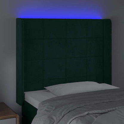 Čelo Postele S Led Tmavě Zelené 93 X 16 X 118/128 Cm Samet