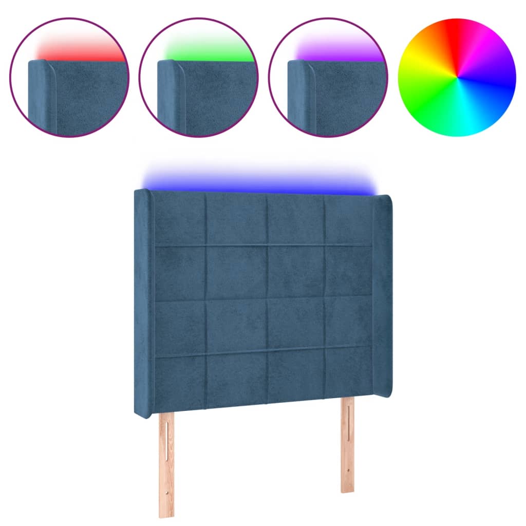 Čelo Postele S Led Tmavě Modré 93 X 16 X 118/128 Cm Samet