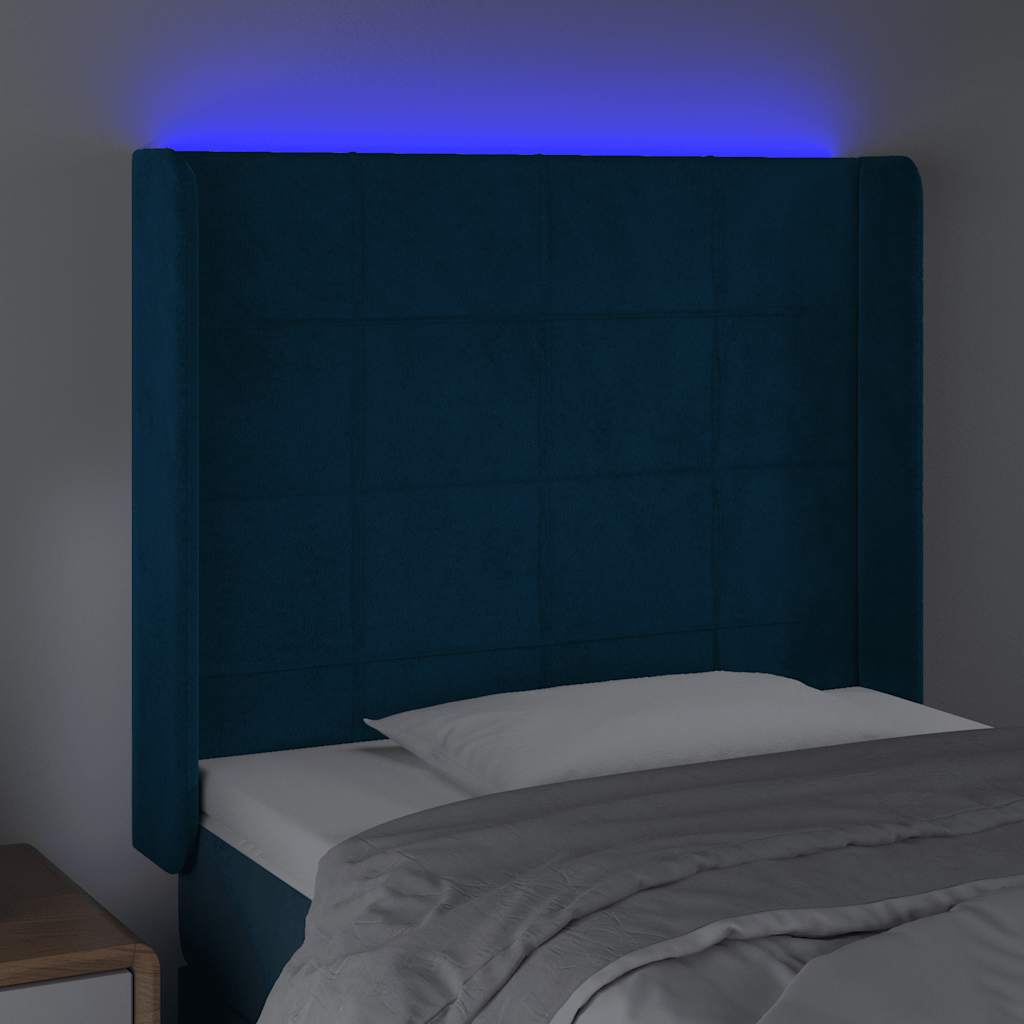 Čelo Postele S Led Tmavě Modré 93 X 16 X 118/128 Cm Samet