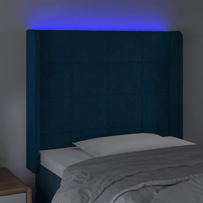 Čelo Postele S Led Tmavě Modré 93 X 16 X 118/128 Cm Samet