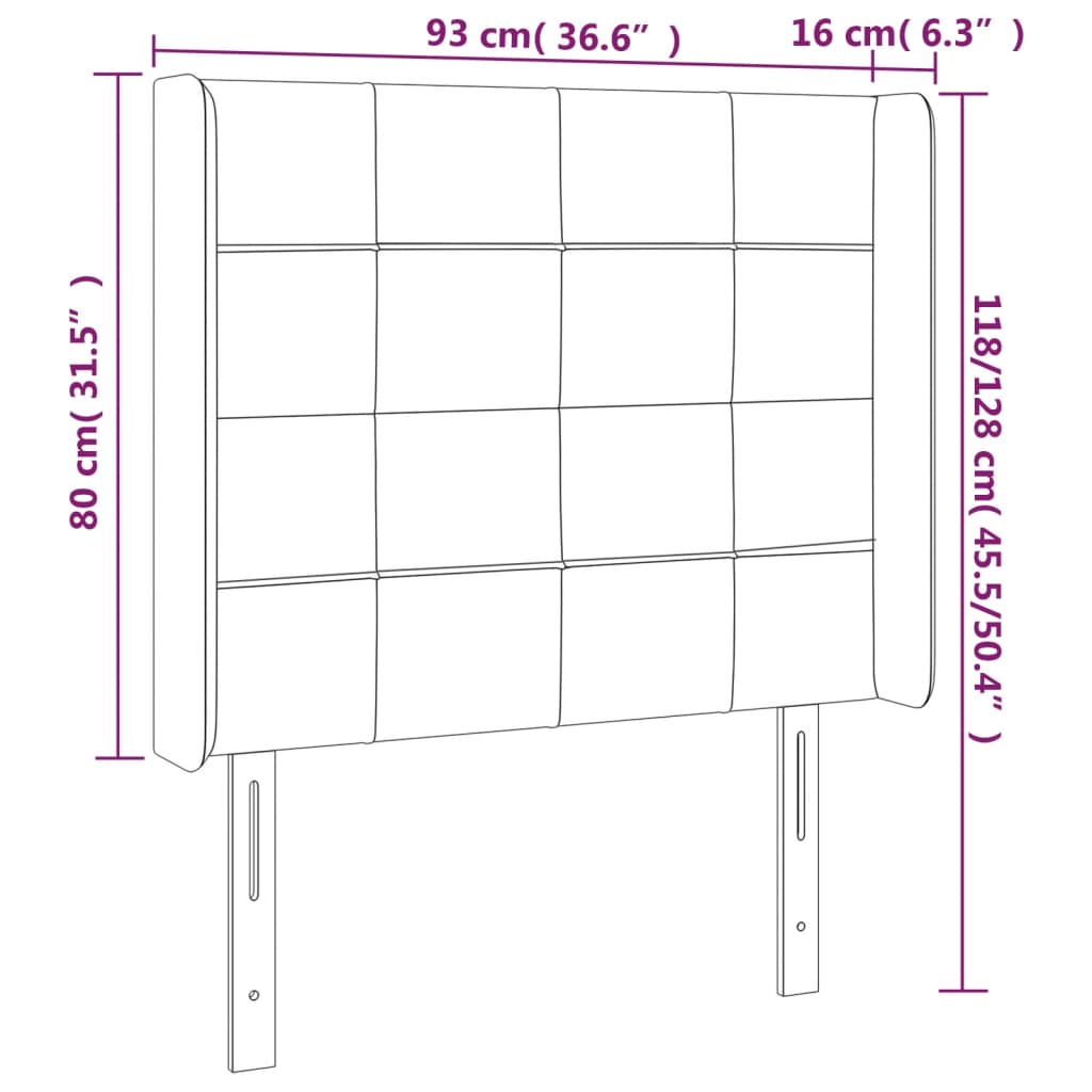Čelo Postele S Led Tmavě Modré 93 X 16 X 118/128 Cm Samet
