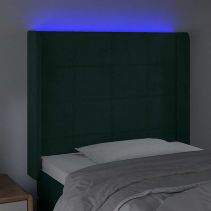 Čelo Postele S Led Tmavě Zelené 103 X 16 X 118/128 Cm Samet