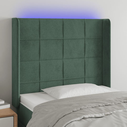 Čelo Postele S Led Tmavě Zelené 103 X 16 X 118/128 Cm Samet