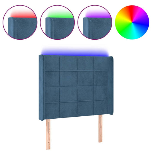 Čelo Postele S Led Tmavě Modré 103 X 16 X 118/128 Cm Textil