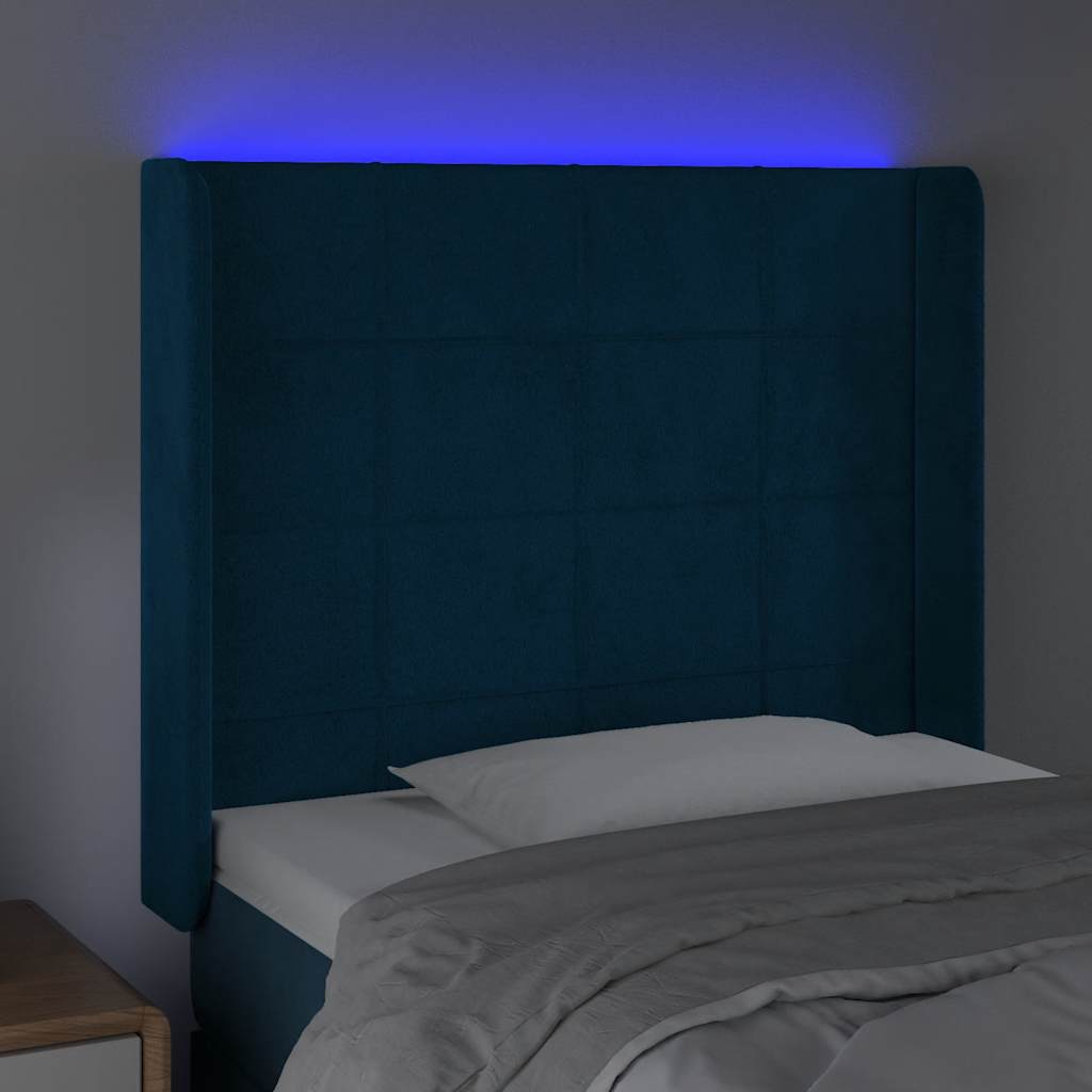 Čelo Postele S Led Tmavě Modré 103 X 16 X 118/128 Cm Textil