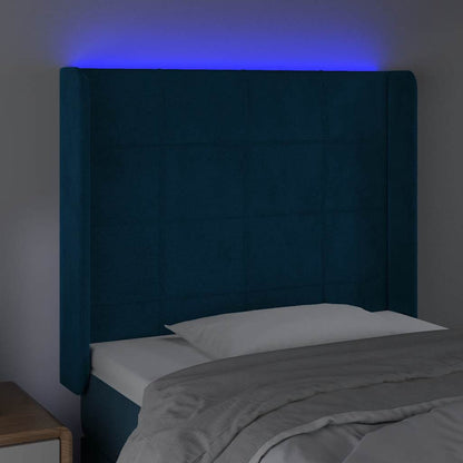 Čelo Postele S Led Tmavě Modré 103 X 16 X 118/128 Cm Textil