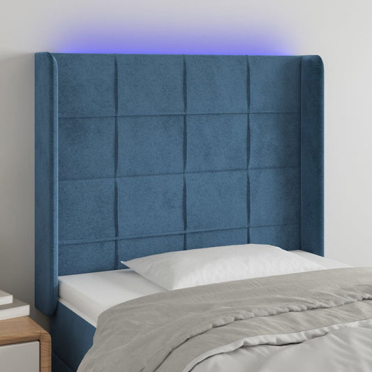 Čelo Postele S Led Tmavě Modré 103 X 16 X 118/128 Cm Textil