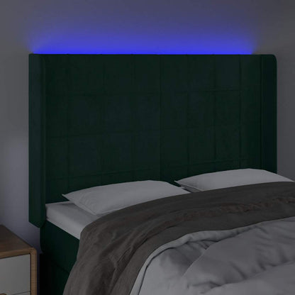 Čelo Postele S Led Tmavě Zelené 147 X 16 X 118/128 Cm Samet