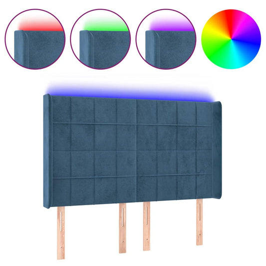 Čelo Postele S Led Tmavě Modré 147 X 16 X 118/128 Cm Samet