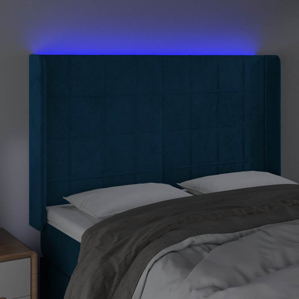 Čelo Postele S Led Tmavě Modré 147 X 16 X 118/128 Cm Samet