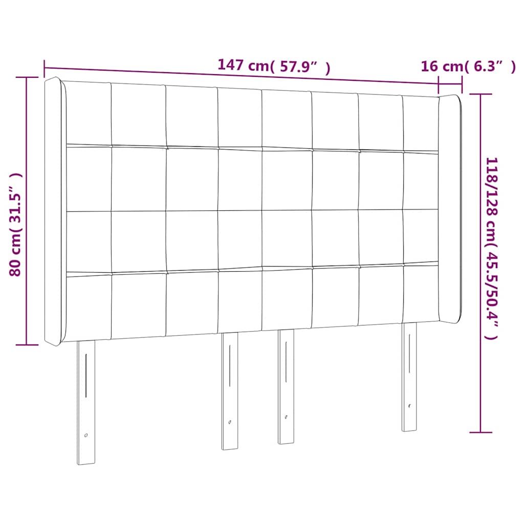 Čelo Postele S Led Tmavě Modré 147 X 16 X 118/128 Cm Samet