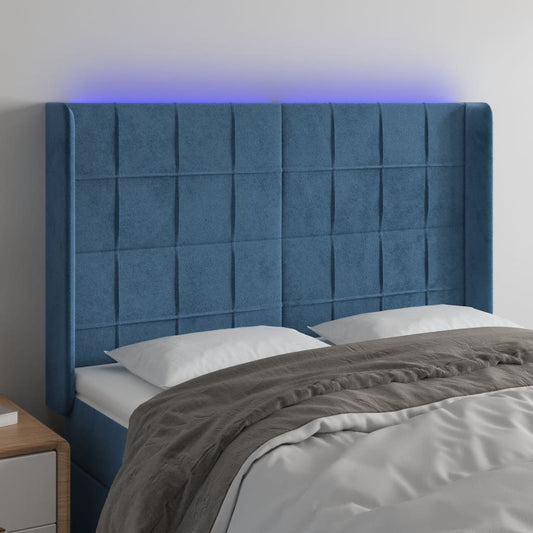 Čelo Postele S Led Tmavě Modré 147 X 16 X 118/128 Cm Samet