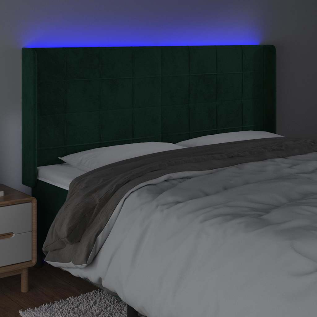 Čelo Postele S Led Tmavě Zelené 163 X 16 X 118/128 Cm Samet