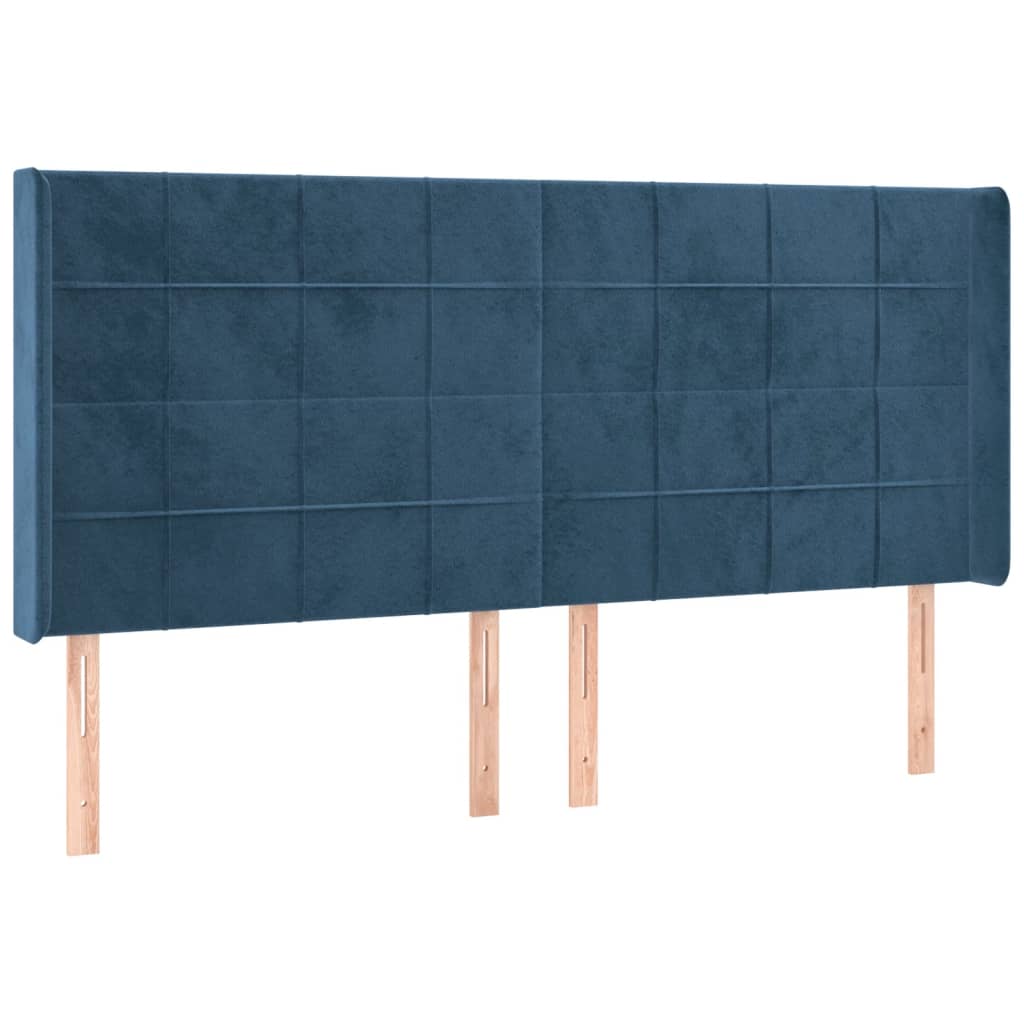 Čelo Postele S Led Tmavě Modré 163 X 16 X 118/128 Cm Samet