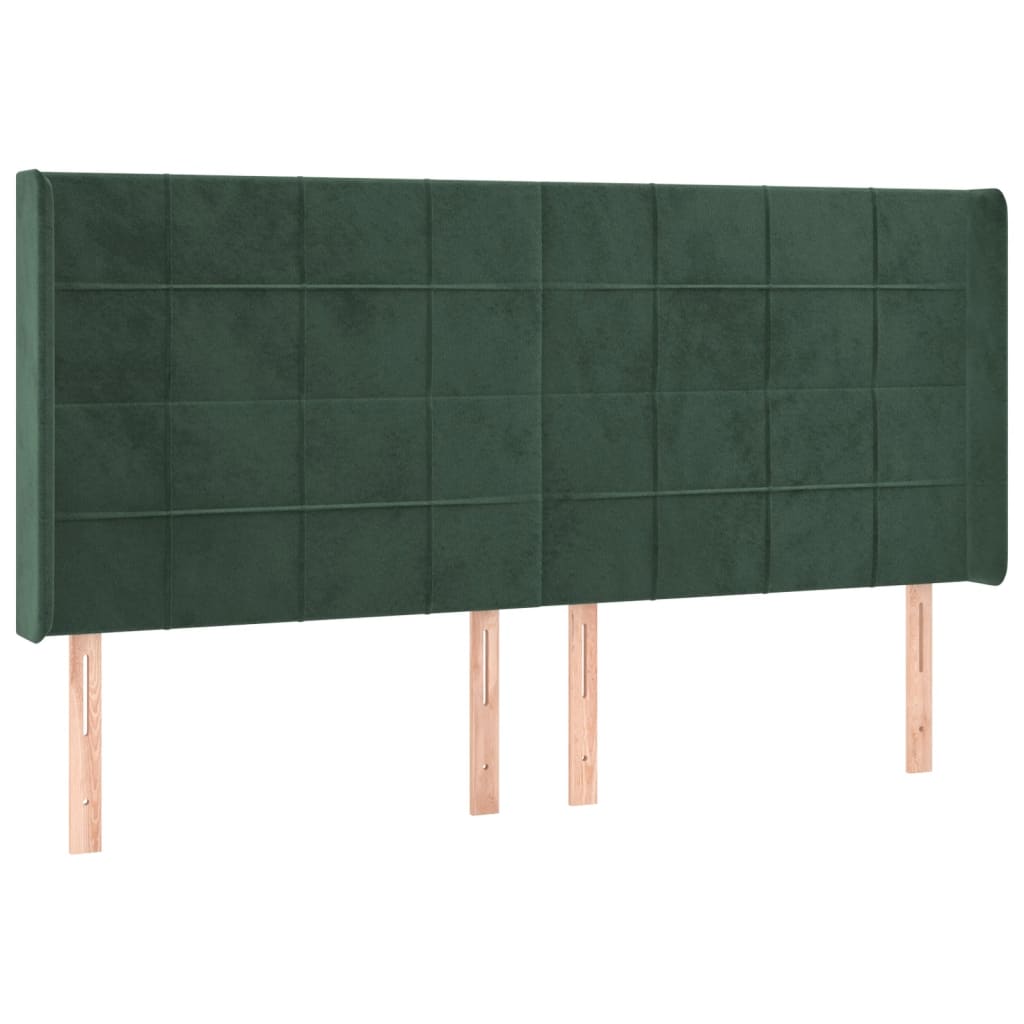 Čelo Postele S Led Tmavě Zelené 183 X 16 X 118/128 Cm Samet