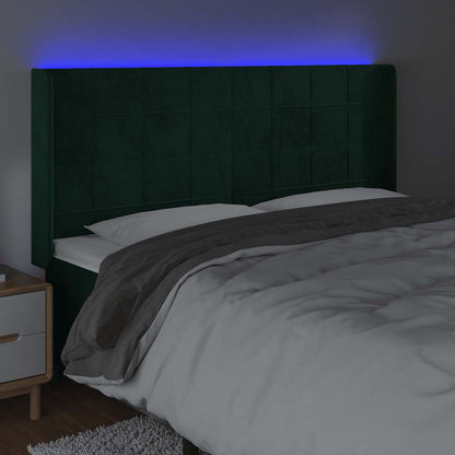 Čelo Postele S Led Tmavě Zelené 183 X 16 X 118/128 Cm Samet