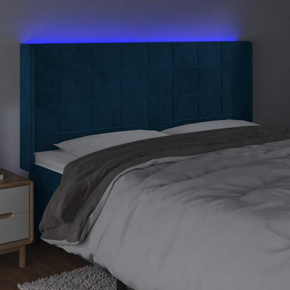 Čelo Postele S Led Tmavě Modré 183 X 16 X 118/128 Cm Samet