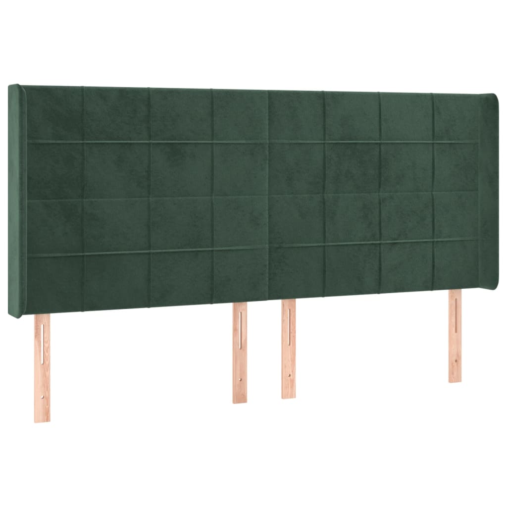 Čelo Postele S Led Tmavě Zelené 203 X 16 X 118/128 Cm Samet