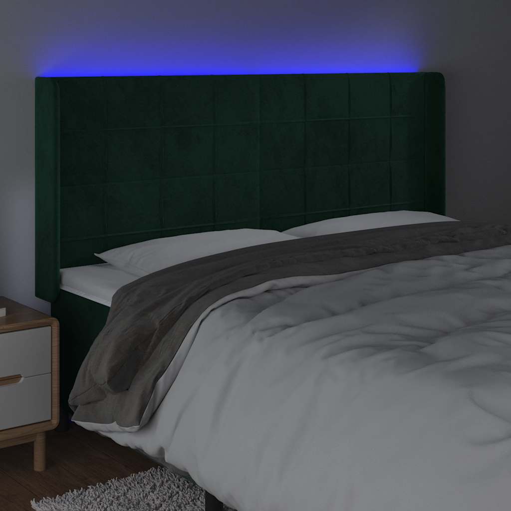 Čelo Postele S Led Tmavě Zelené 203 X 16 X 118/128 Cm Samet