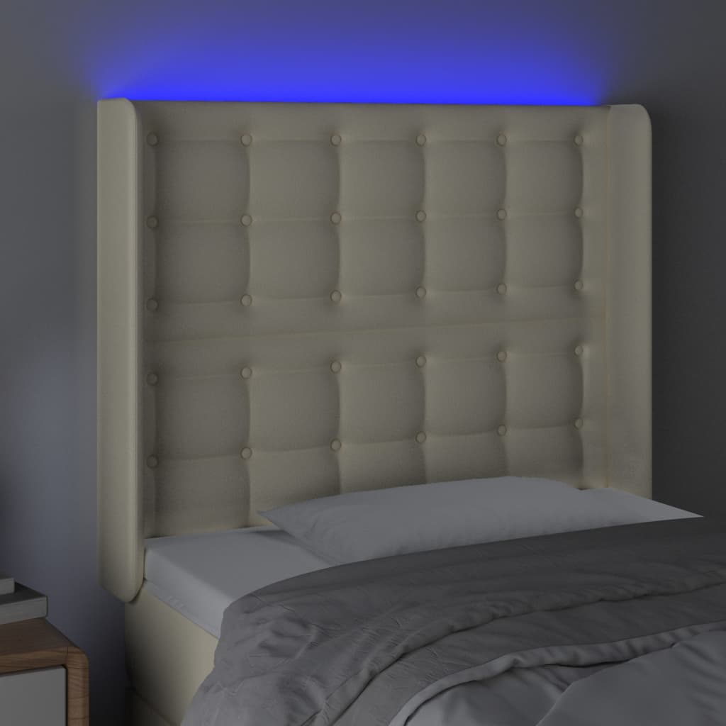 Čelo Postele S Led Krémové 83 X 16 X 118/128 Cm Umělá Kůže